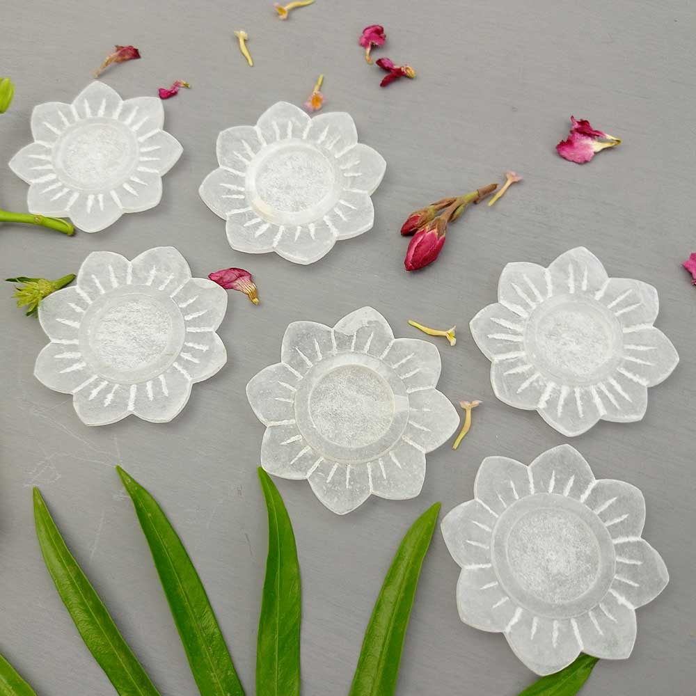 Handmade White Fatin Lotus Flower Candle Holder | Set Of 6