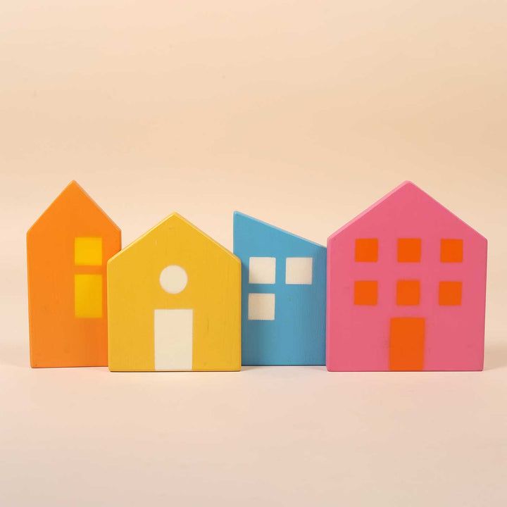 Multicolour Wooden Toy Houses | Set Of 4