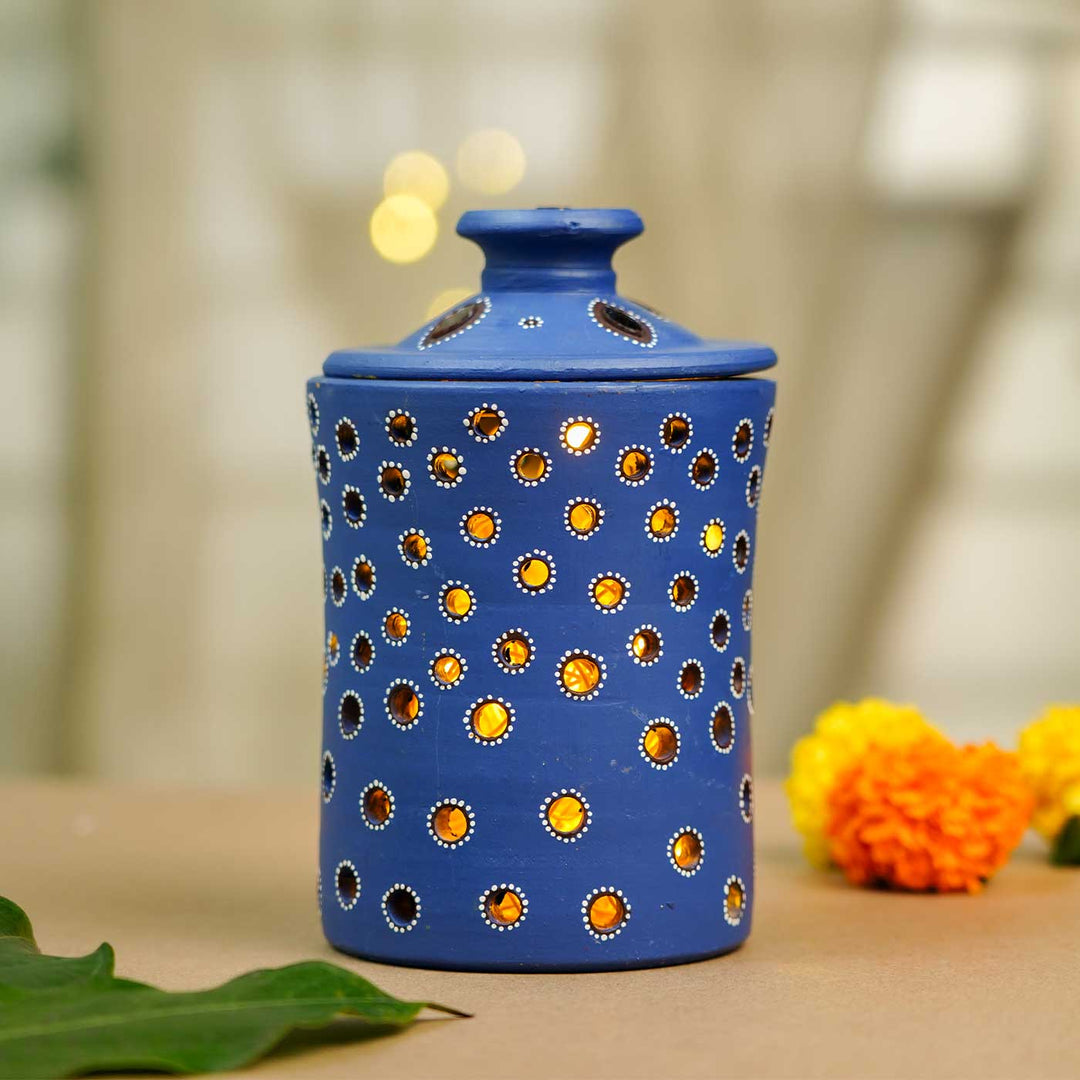 Handmade Blue Jar Terracotta Oil Lamp / Diya