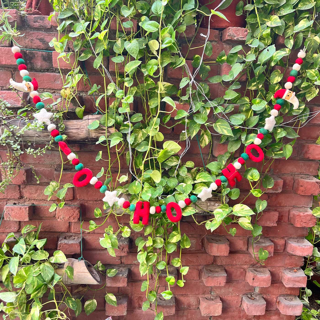 Handmade 3D Upcycled Ho - Ho Santa Felt Garland/ Bunting For Christmas Decoration