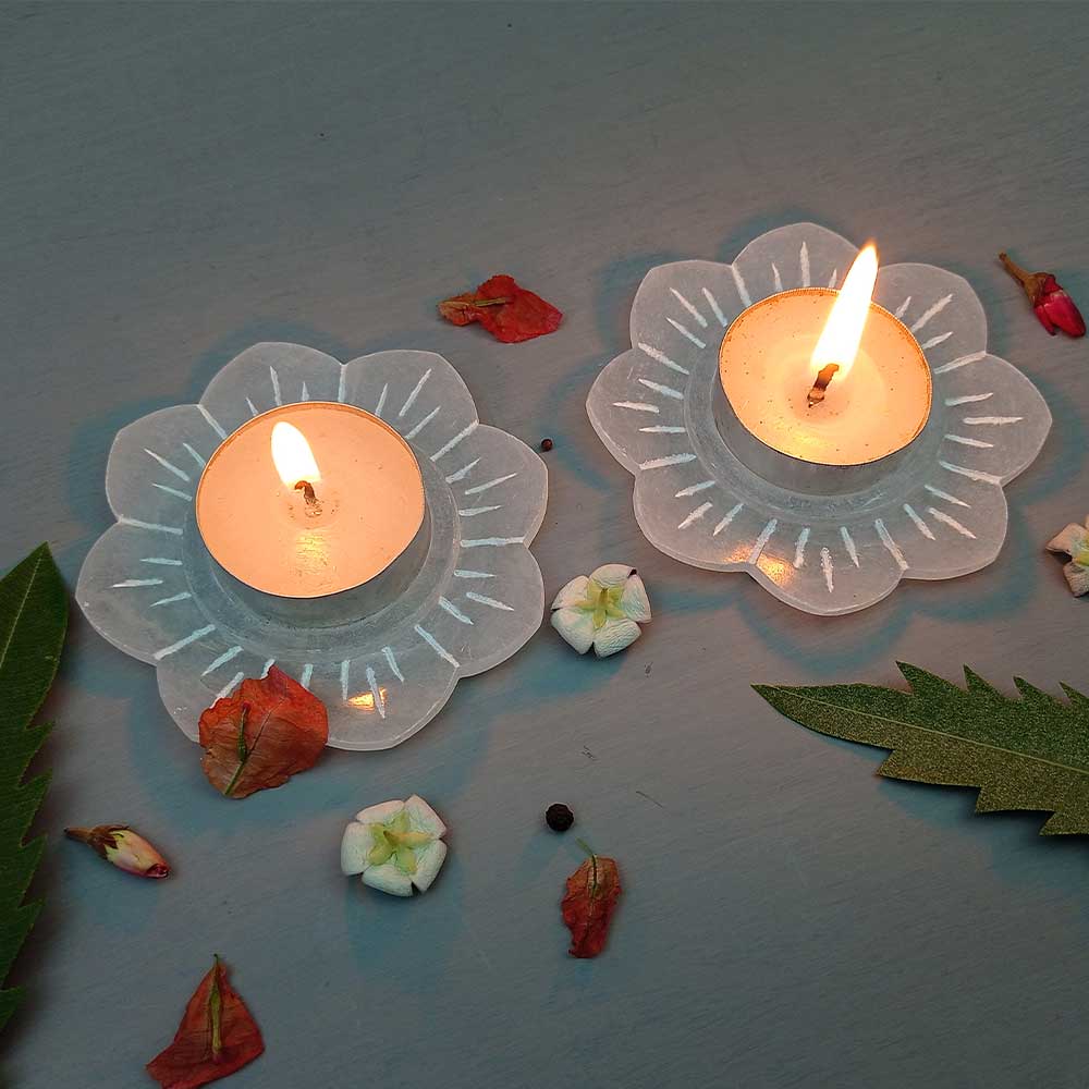 Handmade White Lara Lotus Flower Candle Holder | Set Of 2