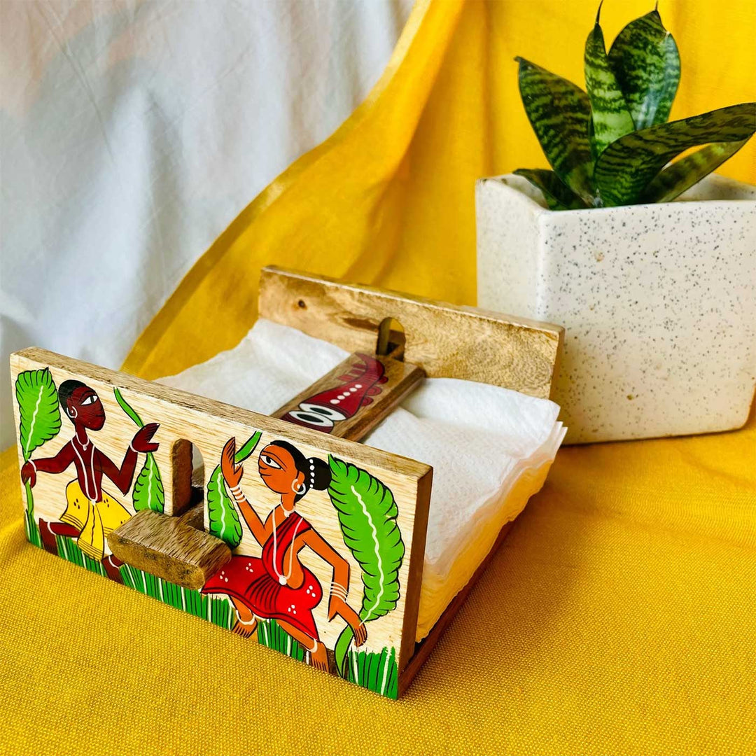 Hand-Painted Pattachitra Jalsa Wooden Napkin Holder