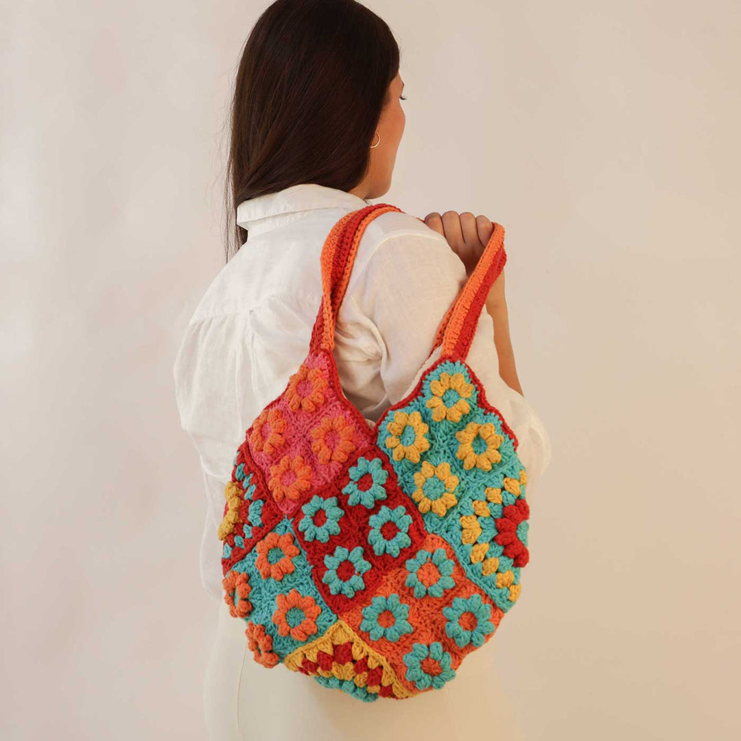 Handmade Crochet Multicolour Floral Tote Bag