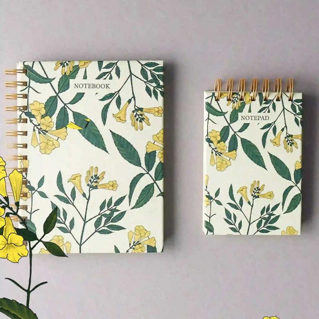 Handmade Kaner Yellow Spiral Notebook and Notepad Set | 80 Pages