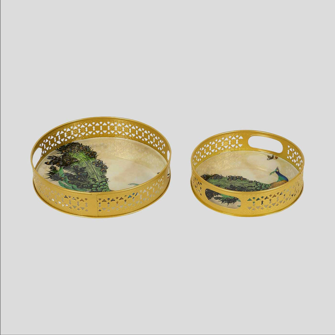 Handmade Green Peacock Tray | Set Of 2