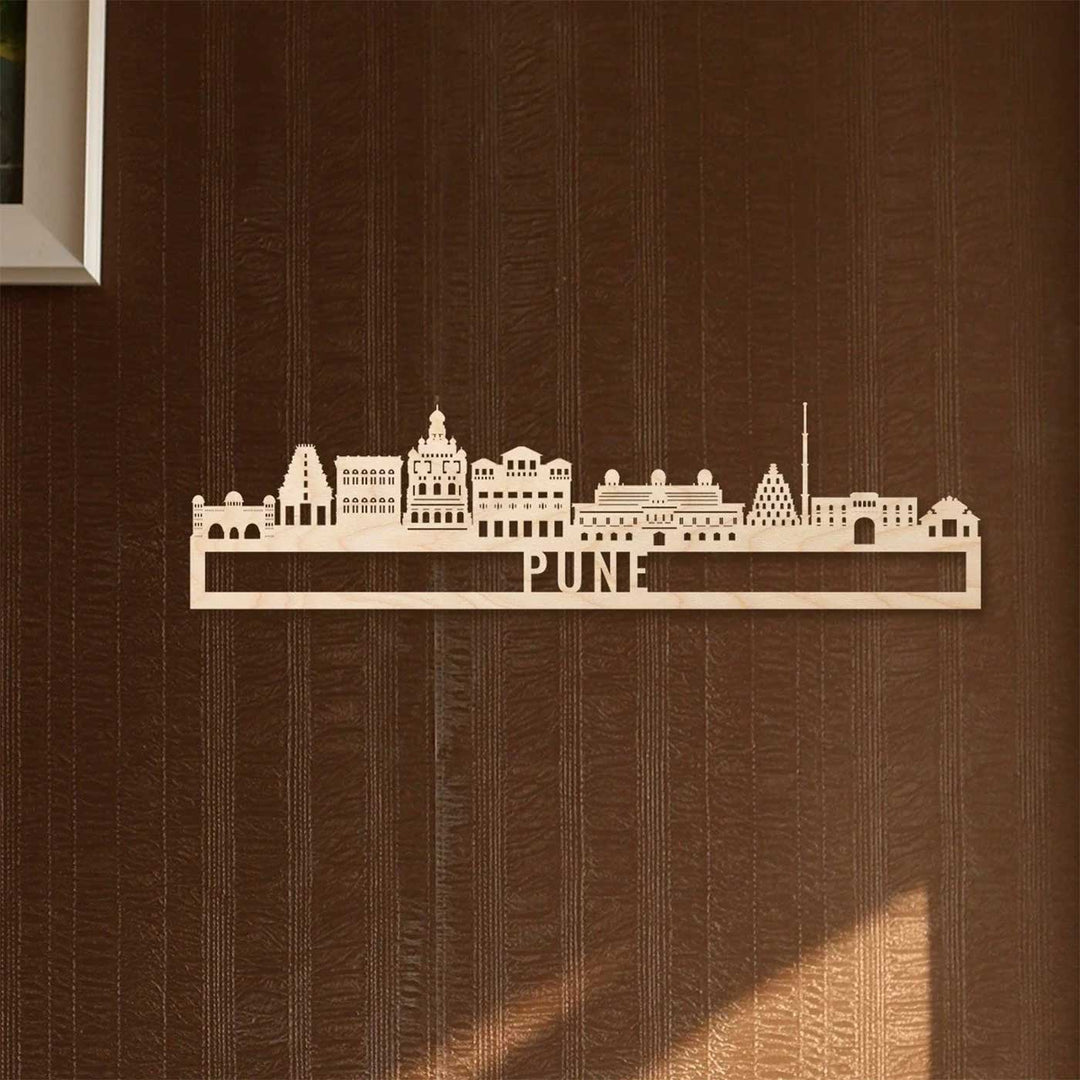 Printed Black Wooden Pune City Skyline Wall Decor