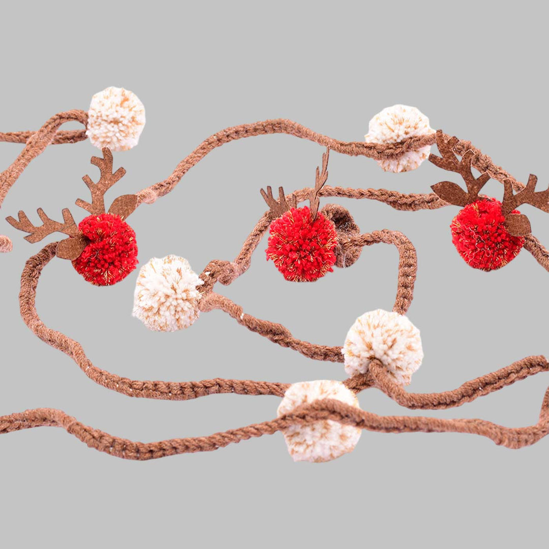 Handmade Reindeer Woolen Fairy Lights For Christmas Decoration