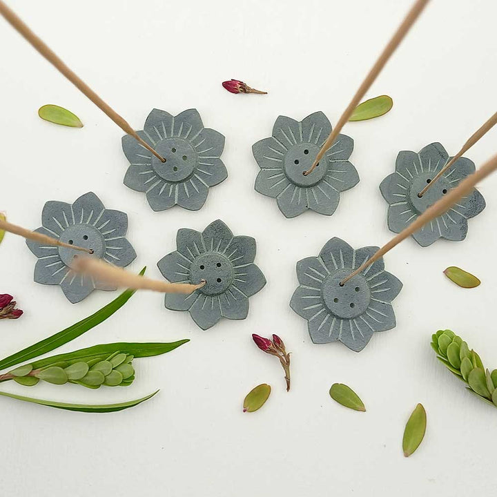 Handmade Handmade Grey Gizeh Artistic Soapstone Incense Stick Holder | Set Of 6