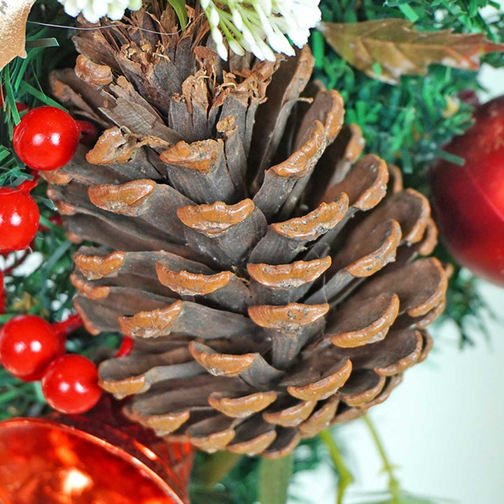 Dark Green Wooden Pinecone Bells Wreath For Christmas Wall Decoration