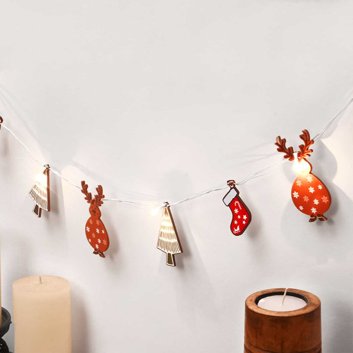 Decorative Pine Wood Reindeer & Christmas Tree Fairy Light