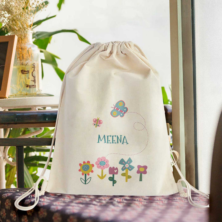 Personalized Flower Power Theme Cotton Backpack