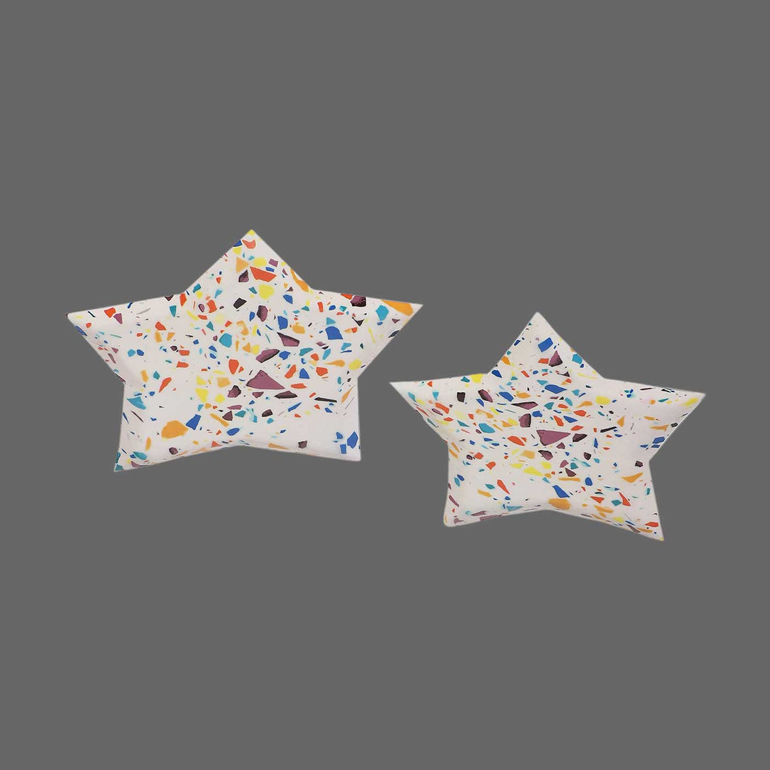 Handmade Multicolor Star Shaped Metal Platter | Set Of 2