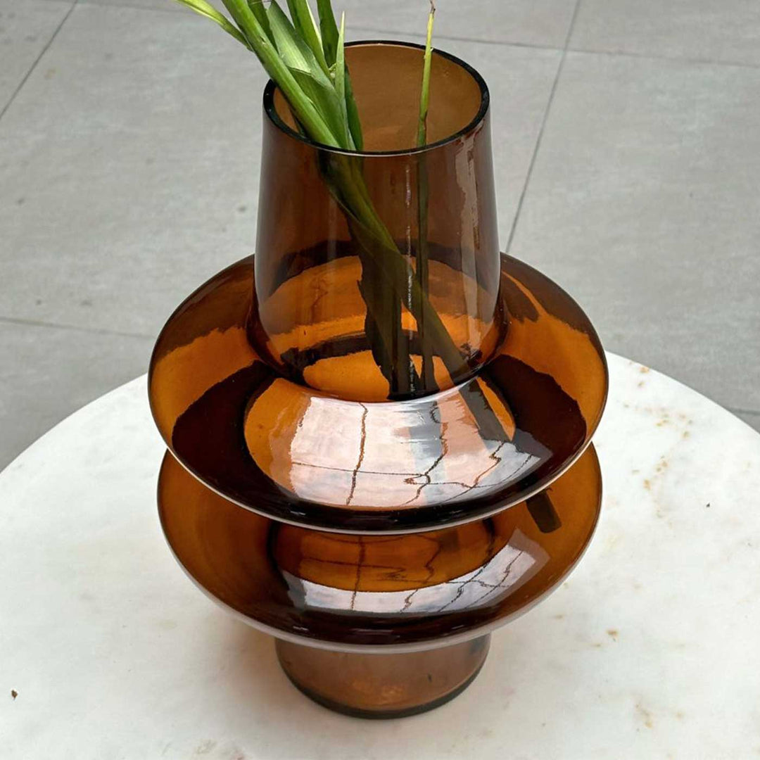 Handmade Haze Brown Ripple Glass Vase | 12 inch