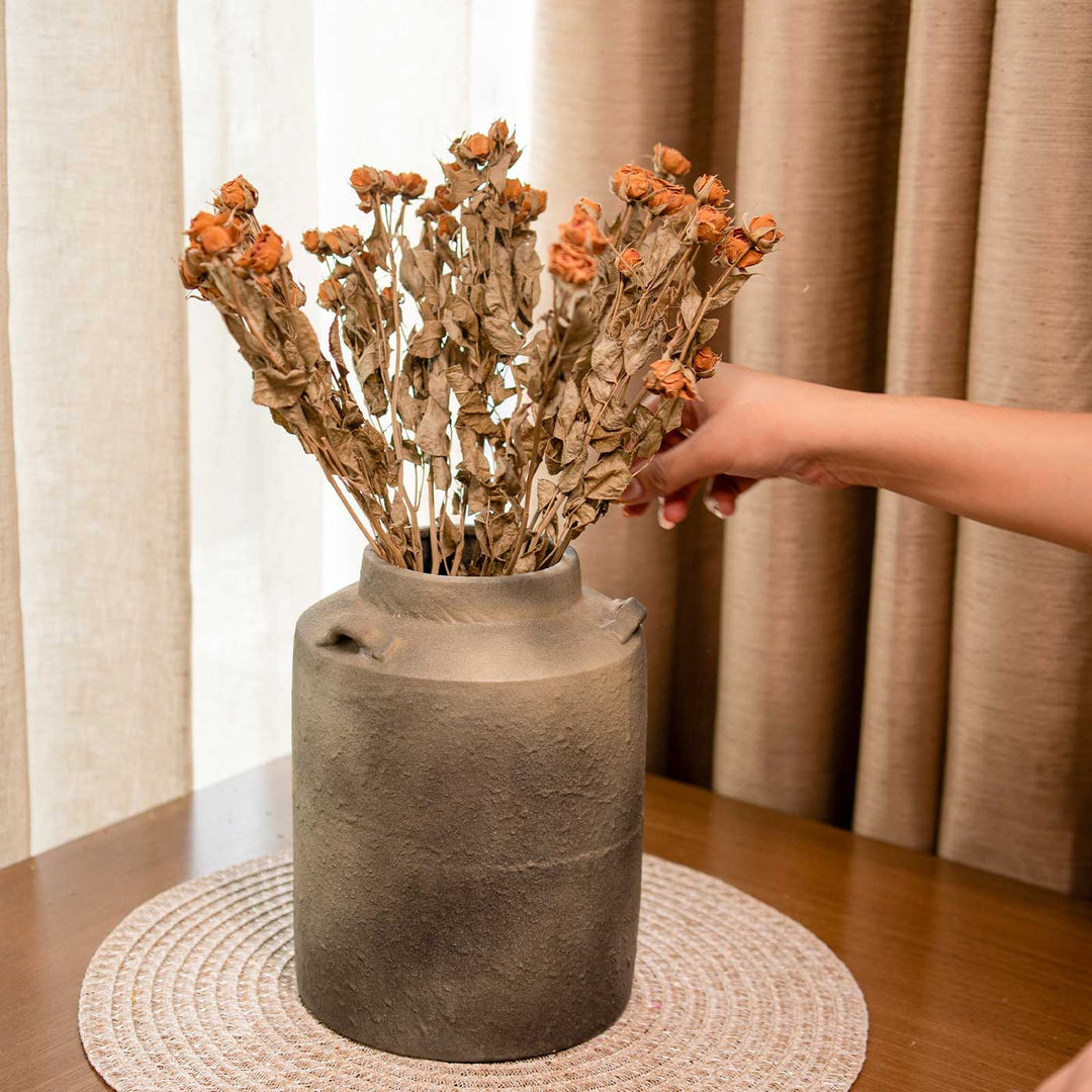 Old World Bloom Ceramic Vase With Dried Bunch