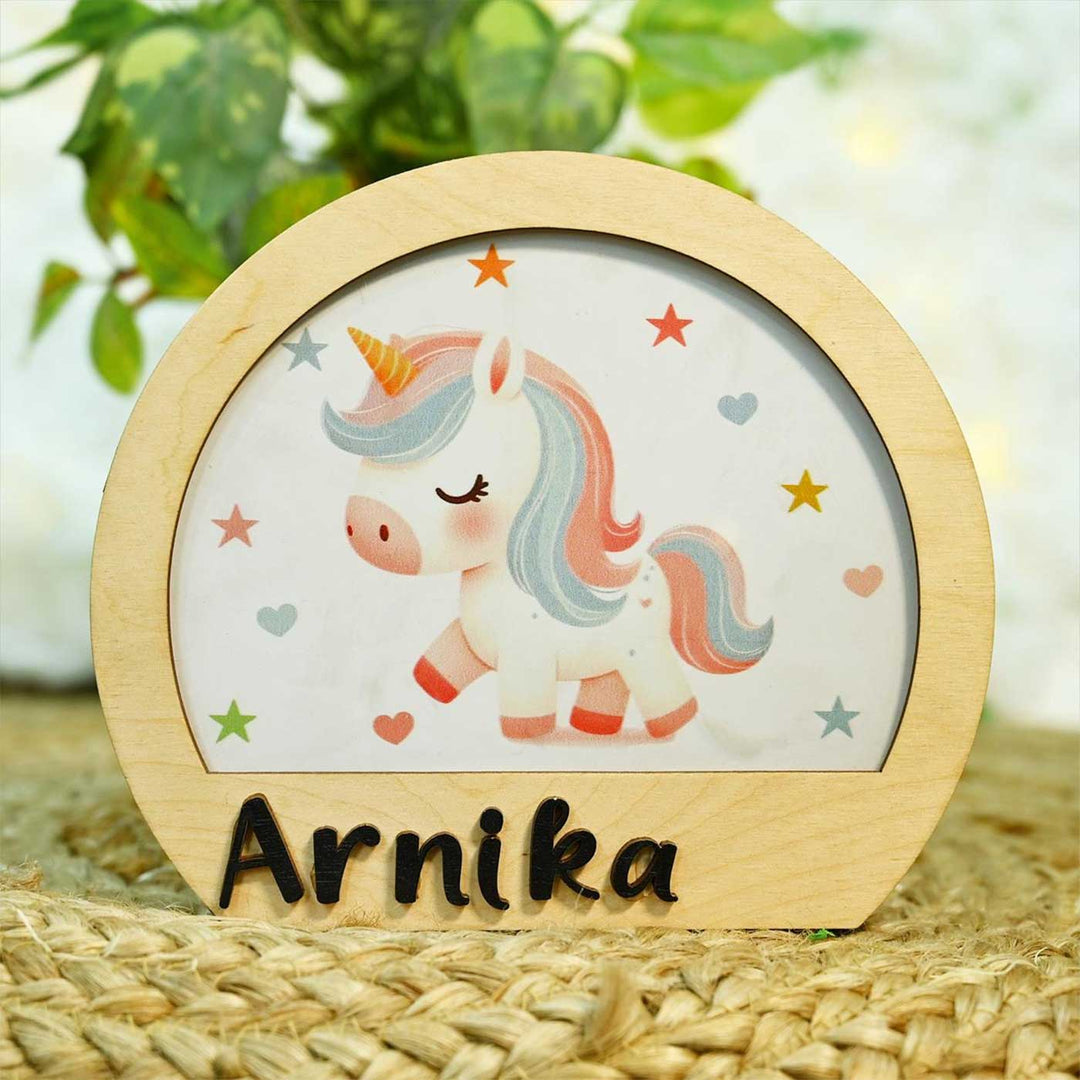 Personalized Unicorn Theme Wooden Table Lamp With 3D Letters