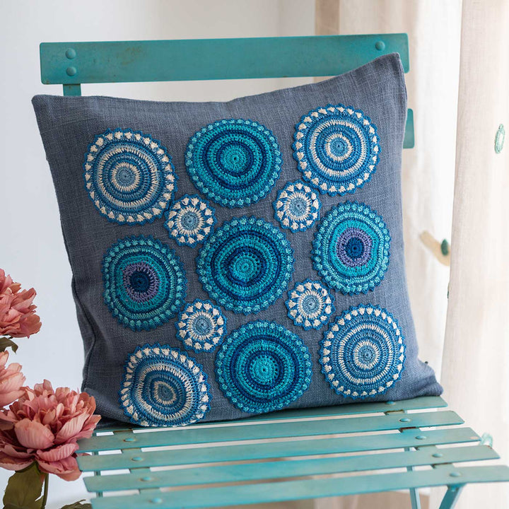 Handmade Prakriti Blue Mandalas Cushion Cover | 16 inch