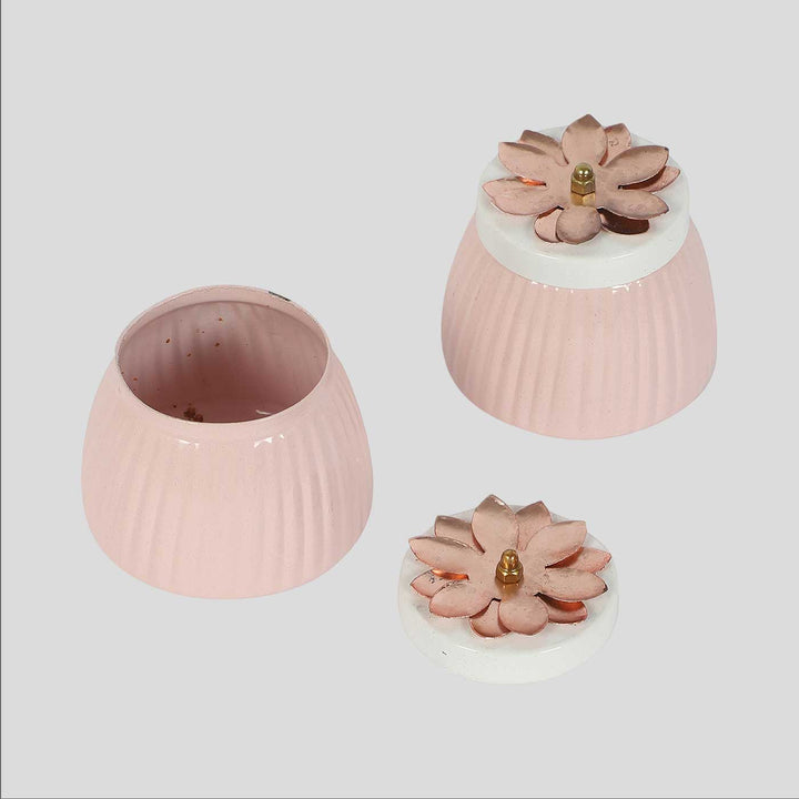 Handmade Light Pink Metal  Jar | Set Of 2