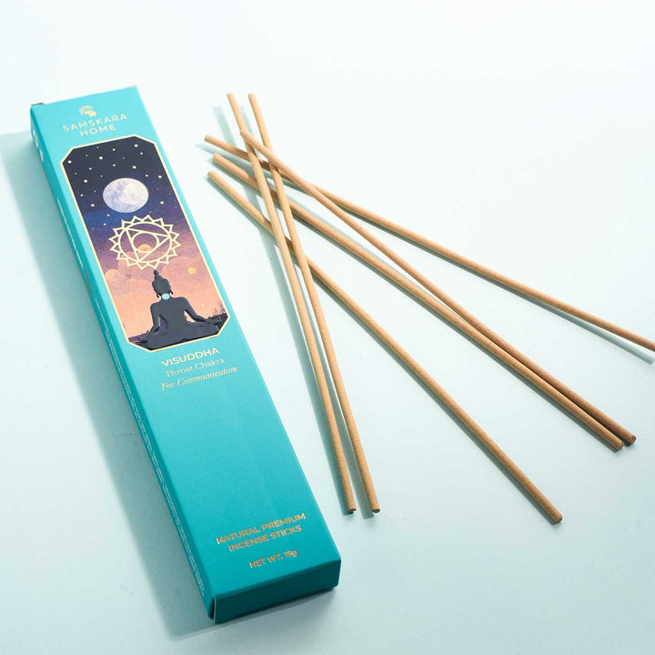 Handmade Visuddha - Throat Chakra Natural Bamboo Free Incense Stick / Agarbatti | Set Of 15