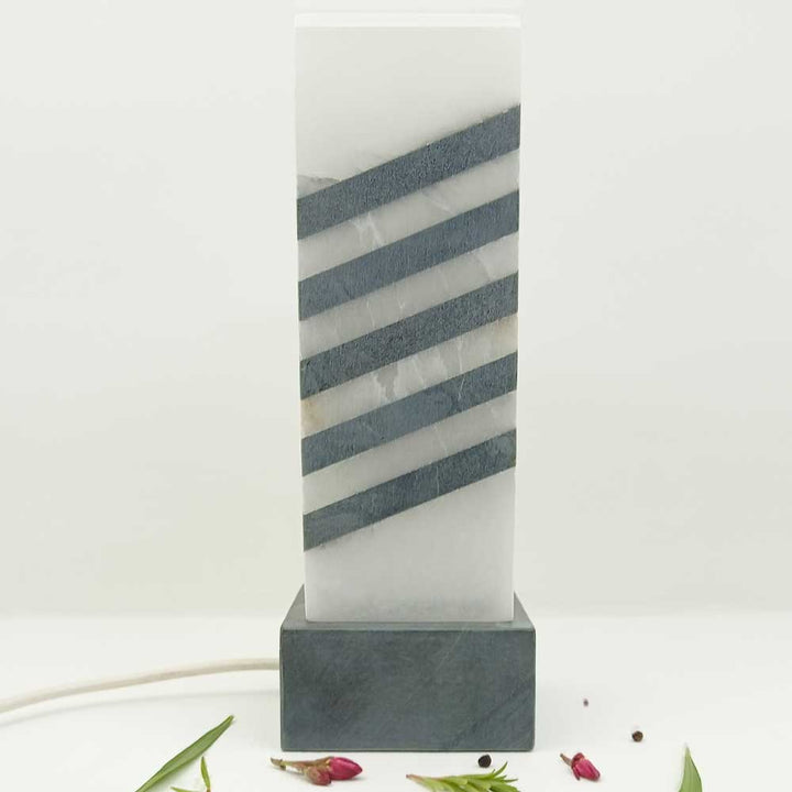 Handmade White Narobia Egyptian Stripes Alabaster Table Lamp