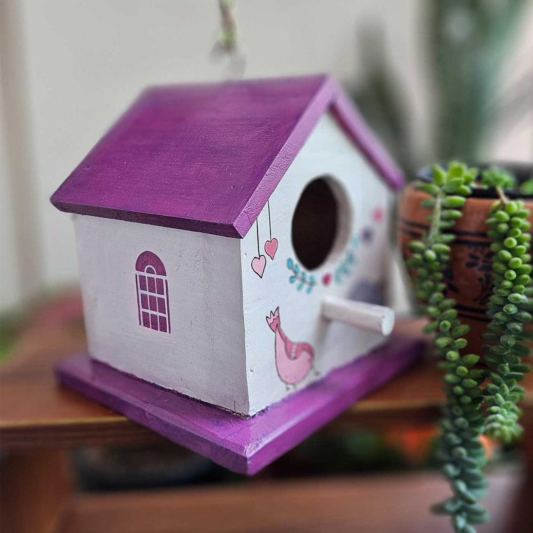 Hand-Painted Purple & White Bird House