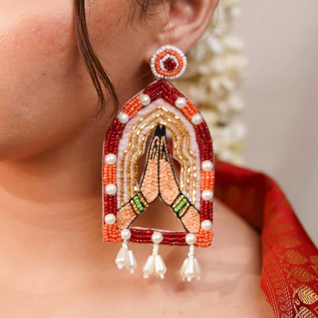 Handmade Khamma Ghani Beaded Earrings