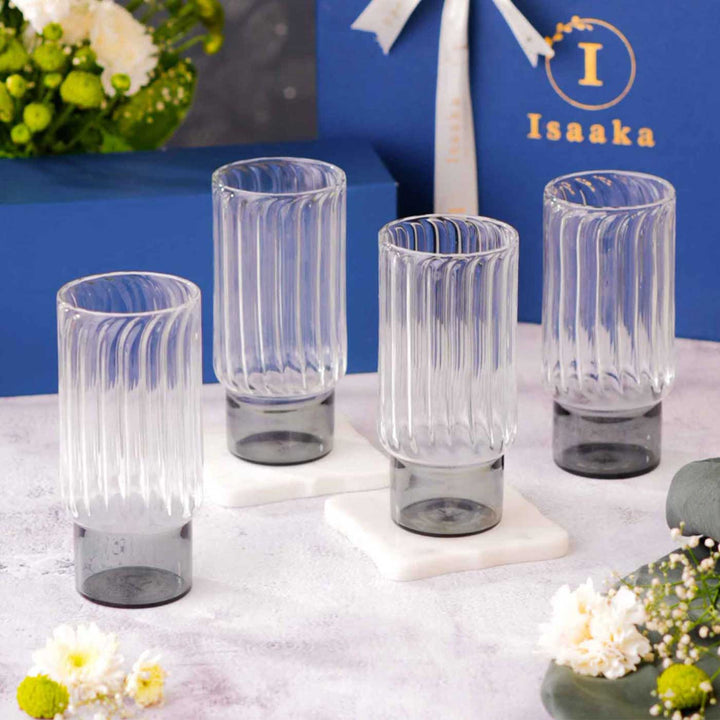 Handmade Grey Borosil Glass Highball With Gift Box | Set Of 4