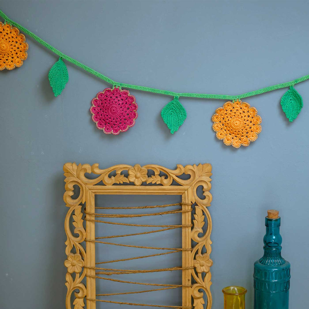 Handmade Crochet Flower Themed Cotton Bunting