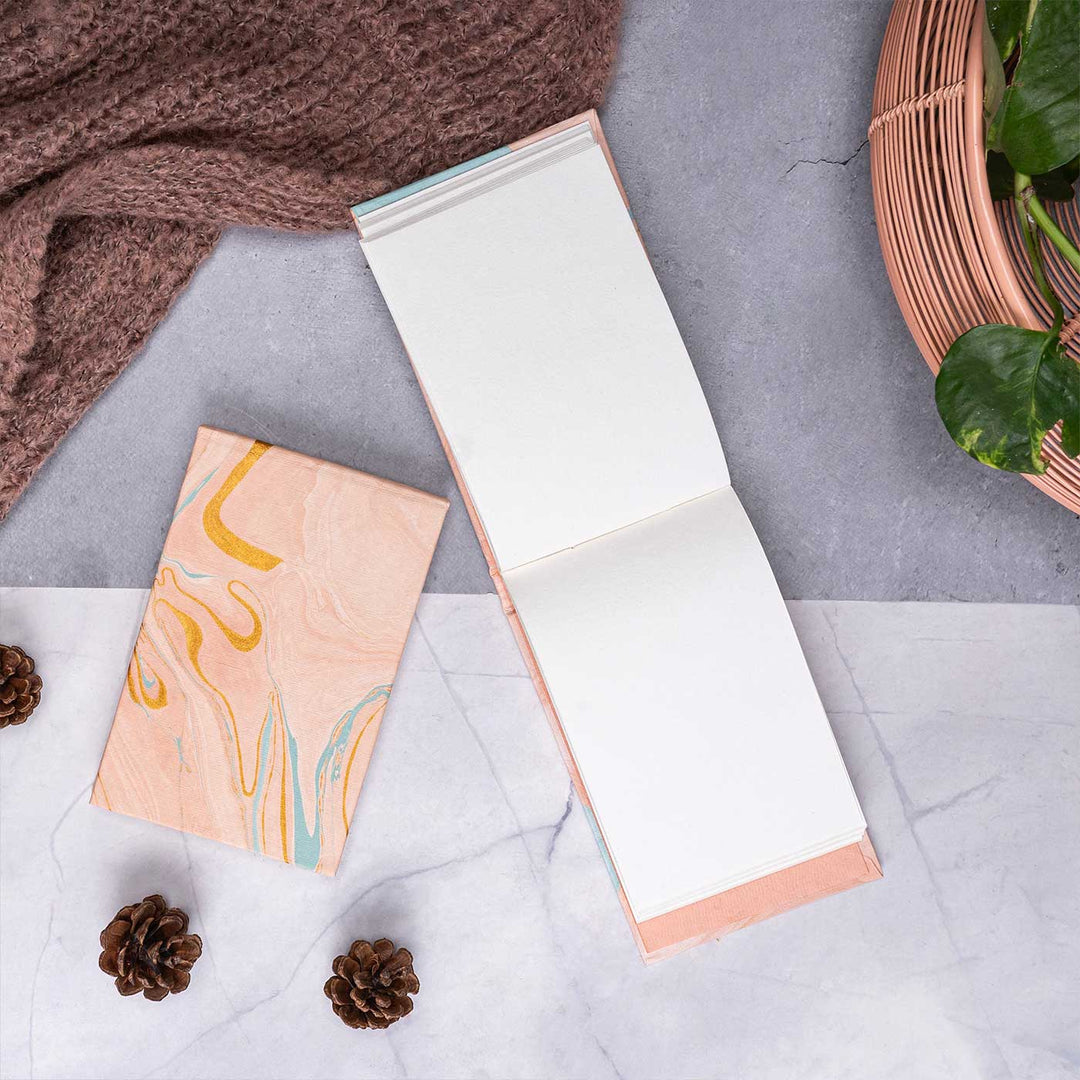 Handmade Unruled Small Blush Marble Notepad & Journal | 120 Gsm | Set Of 2