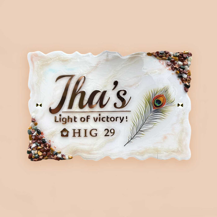 Personalized White Floral Theme Wavy Rectangle Resin & Acrylic Waterproof Name Plate