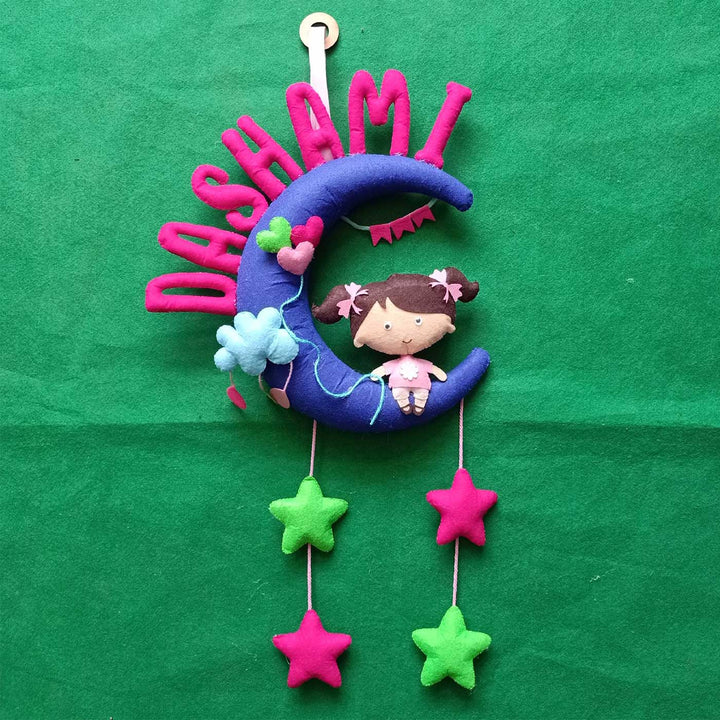 Personalized Handmade Girl, Moon & Star Theme Felt Kids Name Plate