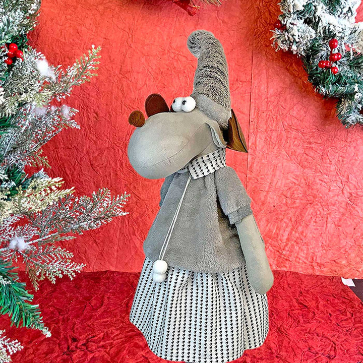 Grey Dress Mrs. Reindeer Self-Standing Woolen Decor For Christmas Table Decoration