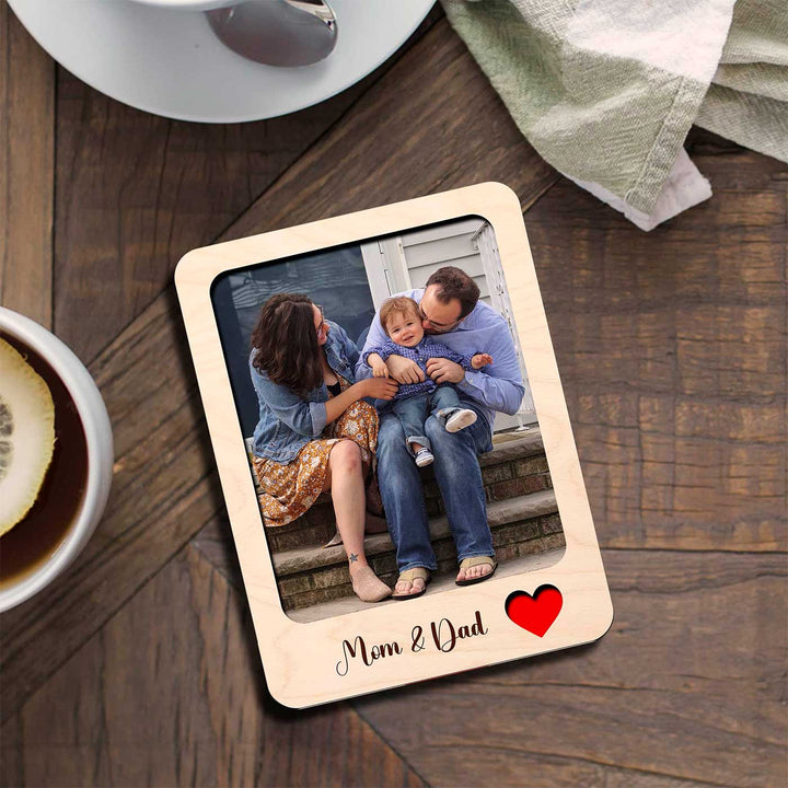 Photo Personalized Mom & Dad Theme Wooden Fridge Magnet