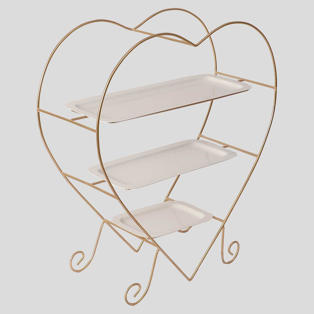 Handmade Heart Shape Gold & White Tiered Platter