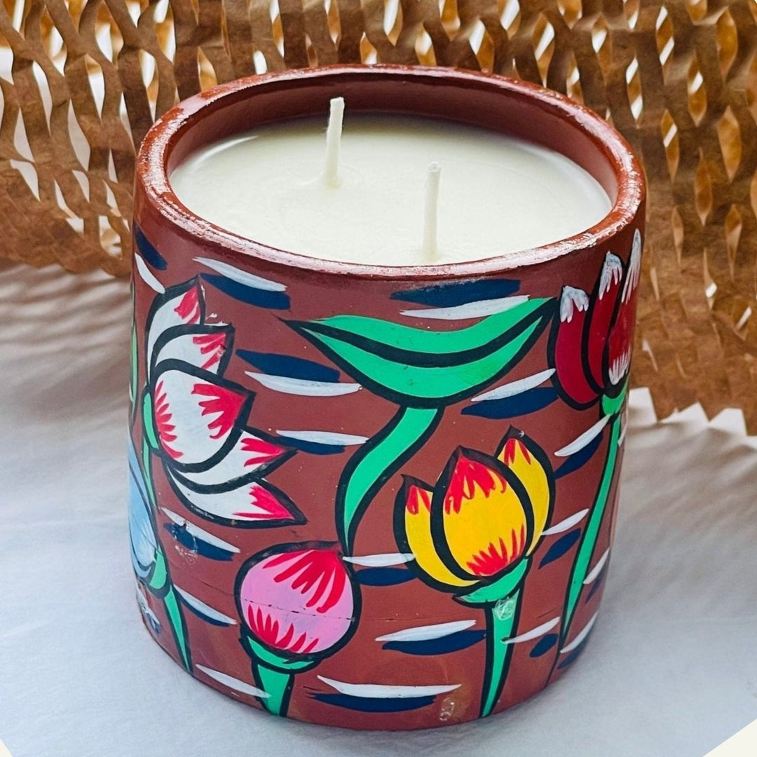 Hand-Painted Patachitra Misht Double Wick Scented Candle (Assorted Designs)