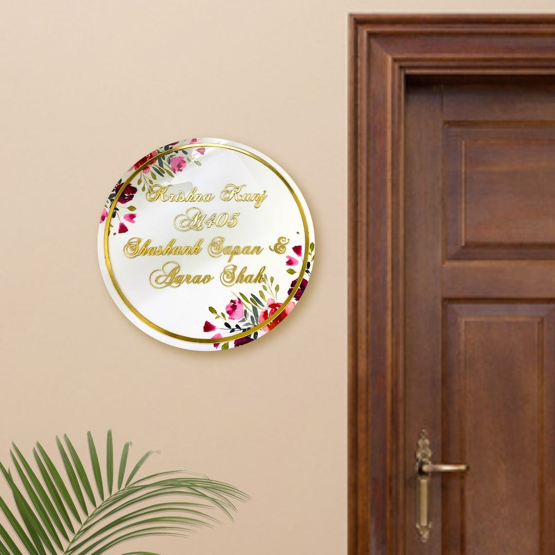 Personalised Printed Floral Round Acrylic Nameplate