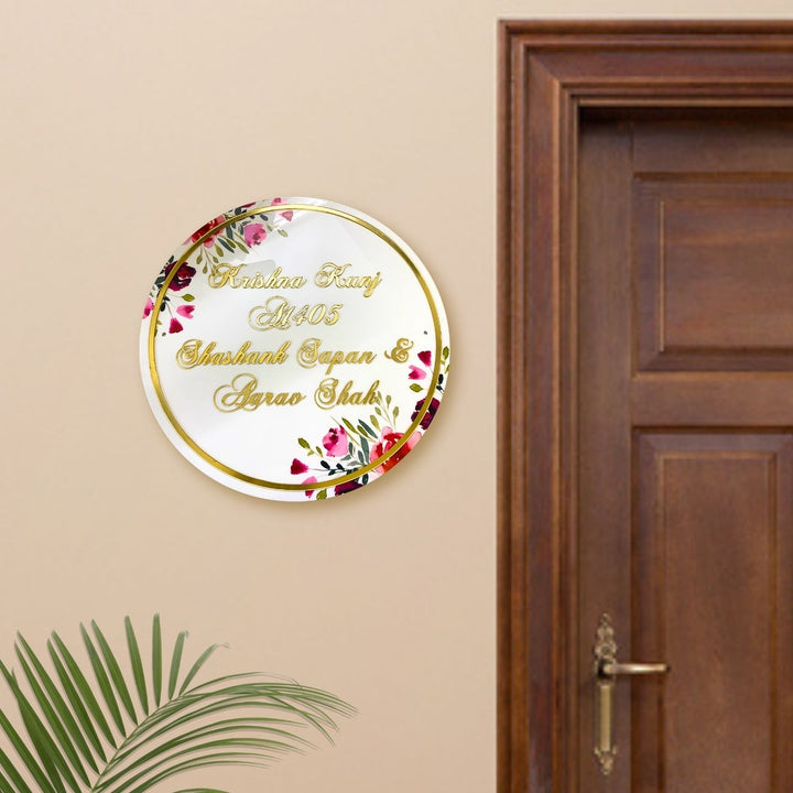 Personalised Printed Floral Round Acrylic Nameplate