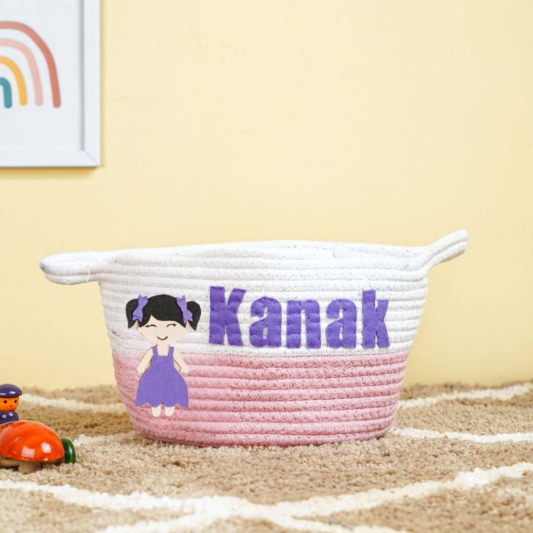 Handmade Personalized Doll Themed Kids Rope Basket