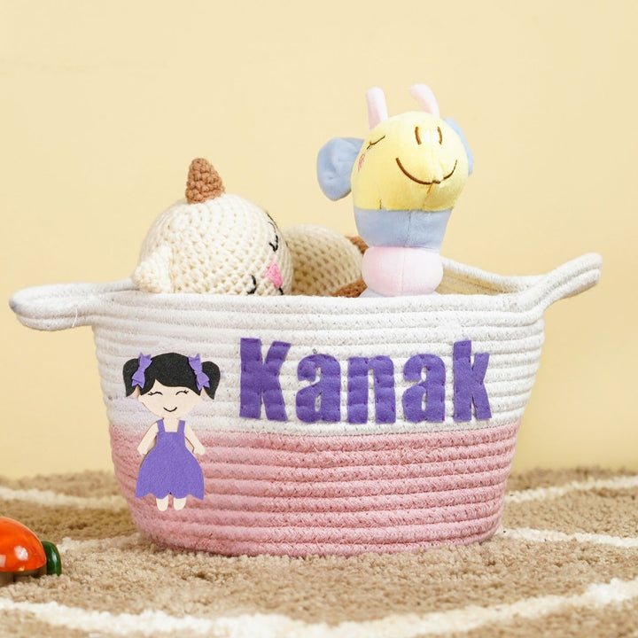 Handmade Personalized Doll Themed Kids Rope Basket