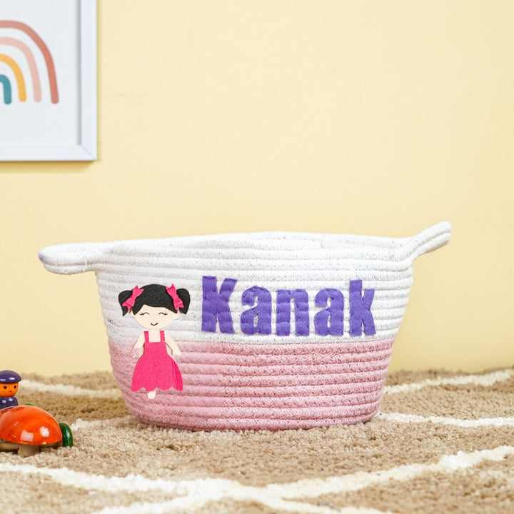 Handmade Personalized Doll Themed Kids Rope Basket