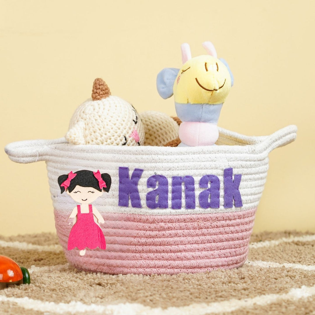 Handmade Personalized Doll Themed Kids Rope Basket