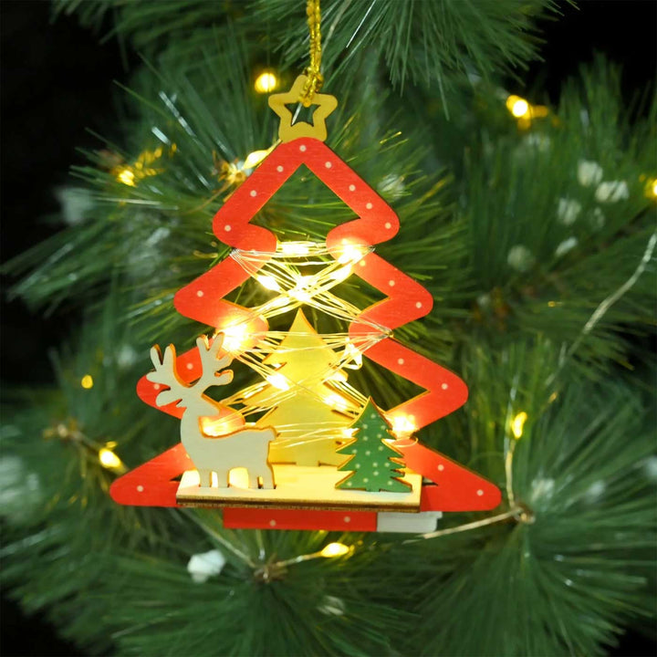 Laser Cut Luminous Wooden Ornament For Christmas Tree Decoration