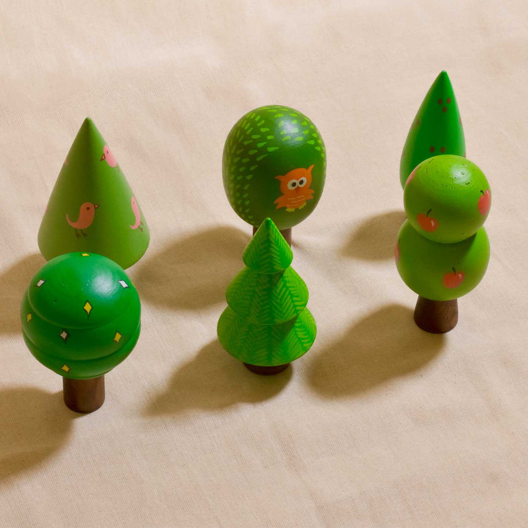 Handmade Natural Wood Christmas Tree Table Decor | Set of 6