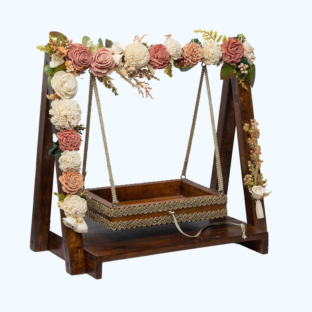 Handmade Peach Wooden Shola Flower Kanha Jhula