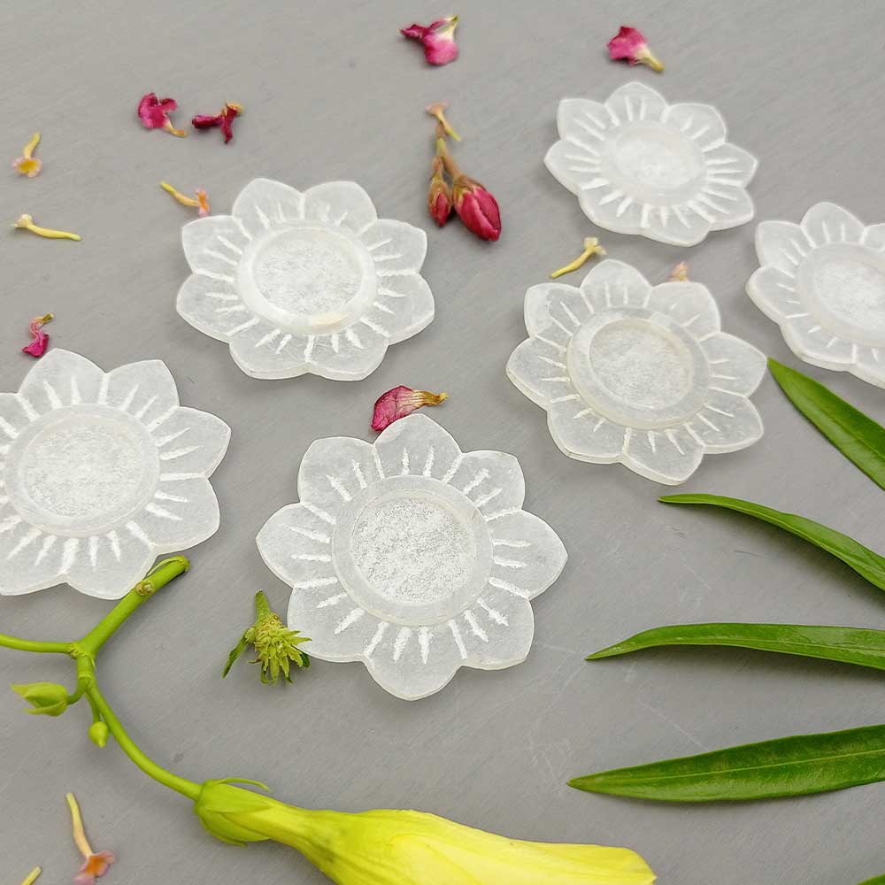 Handmade White Fatin Lotus Flower Candle Holder | Set Of 6