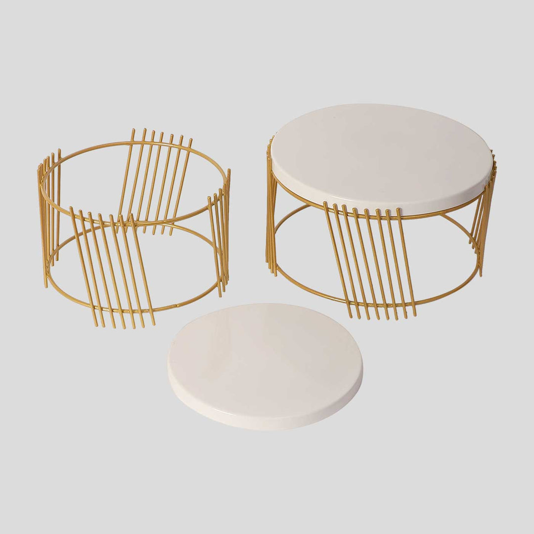 Handmade Gold & White Round Metal Buffet Platter | Set Of 2