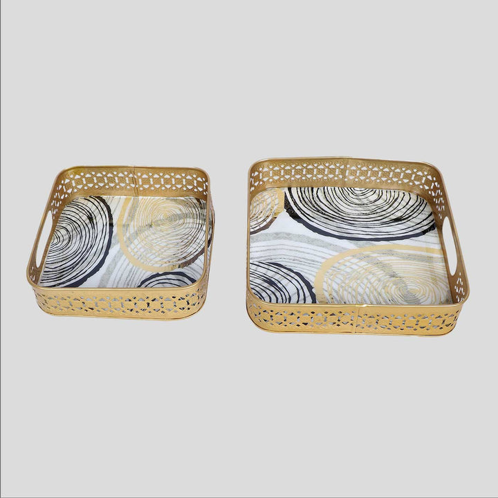 Handmade Black & Gold Ring Design Tray | Set Of 2