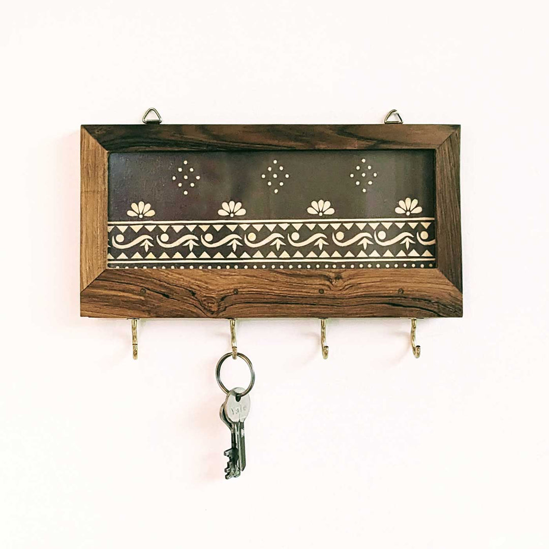 Handmade Teak Wood Key Holder With Removable Hooks