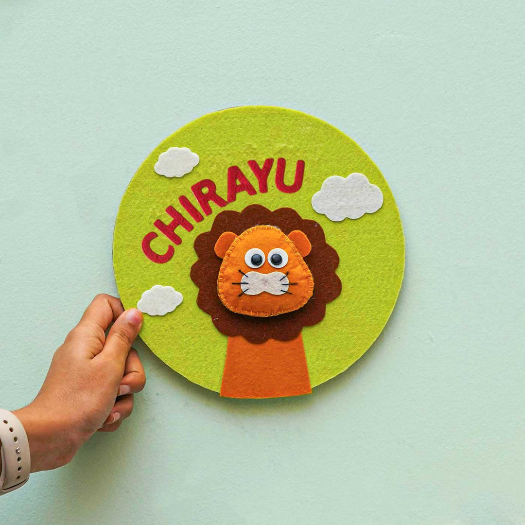 Personalized Handmade Lion Theme Felt Hoop Name Plate