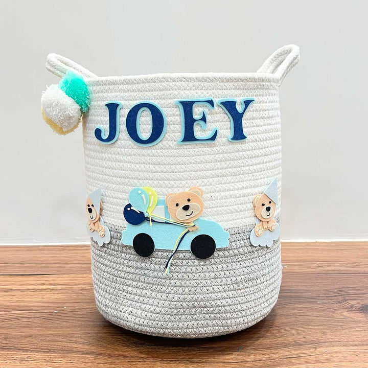 Personalized Handmade Bear'S Joyride Jute Basket For Kids