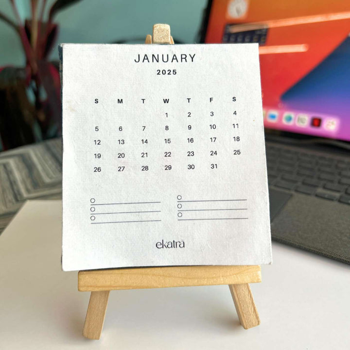 Hand Pressed 2025 Desk Calendar With Easel